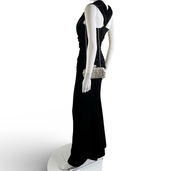 Talbot Runhof | Velvet Curve Hugging Draped Off Shoulder Evening Gown Small - Picture 4 of 10